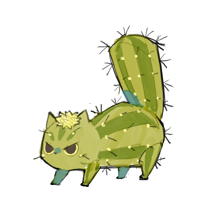 animal brown_eyes cactus cat colored_sclera flower flower_on_head grey_background lowres no_humans no_mouth original simple_background spikes spines standing starshadowmagician tail_raised yellow_flower yellow_sclera