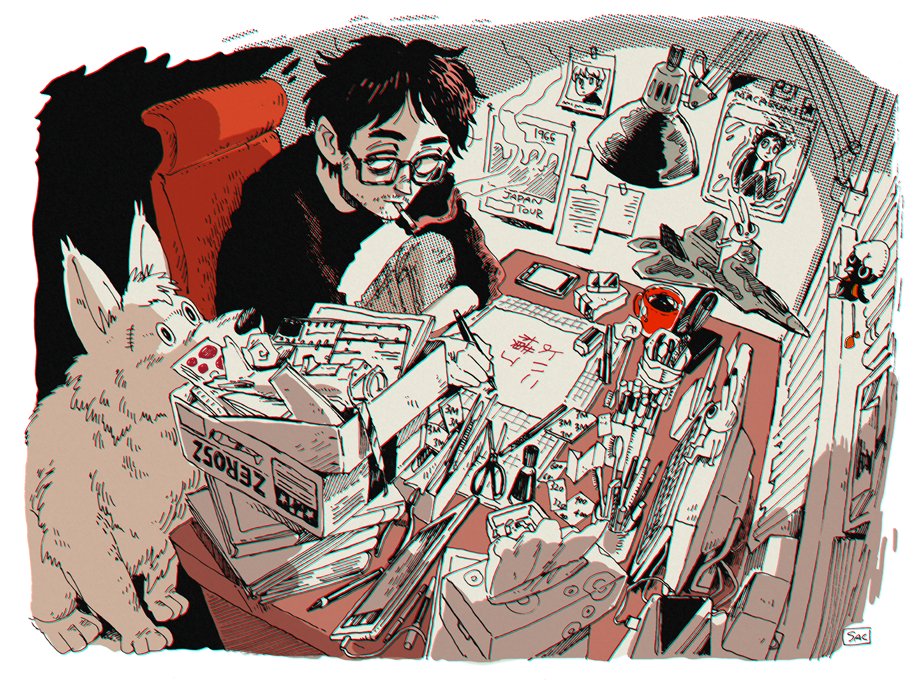 1boy aircraft airplane animal black-framed_eyewear black_hair book book_stack bookshelf box brush calligraphy_brush cellphone chair chromatic_aberration coffee coffee_cup cup desk disposable_cup dog drawing_tablet eraser facial_hair glasses half-closed_eyes holding holding_pen indoors kaneoya_sachiko keyboard_(computer) lamp male_focus marker model_kit monitor original paintbrush pen phone pliers poster_(object) rigging ruler scissors signature sitting sleeves_rolled_up smoke smoking solo stitches stubble tape tissue tissue_box toothbrush translation_request writing
