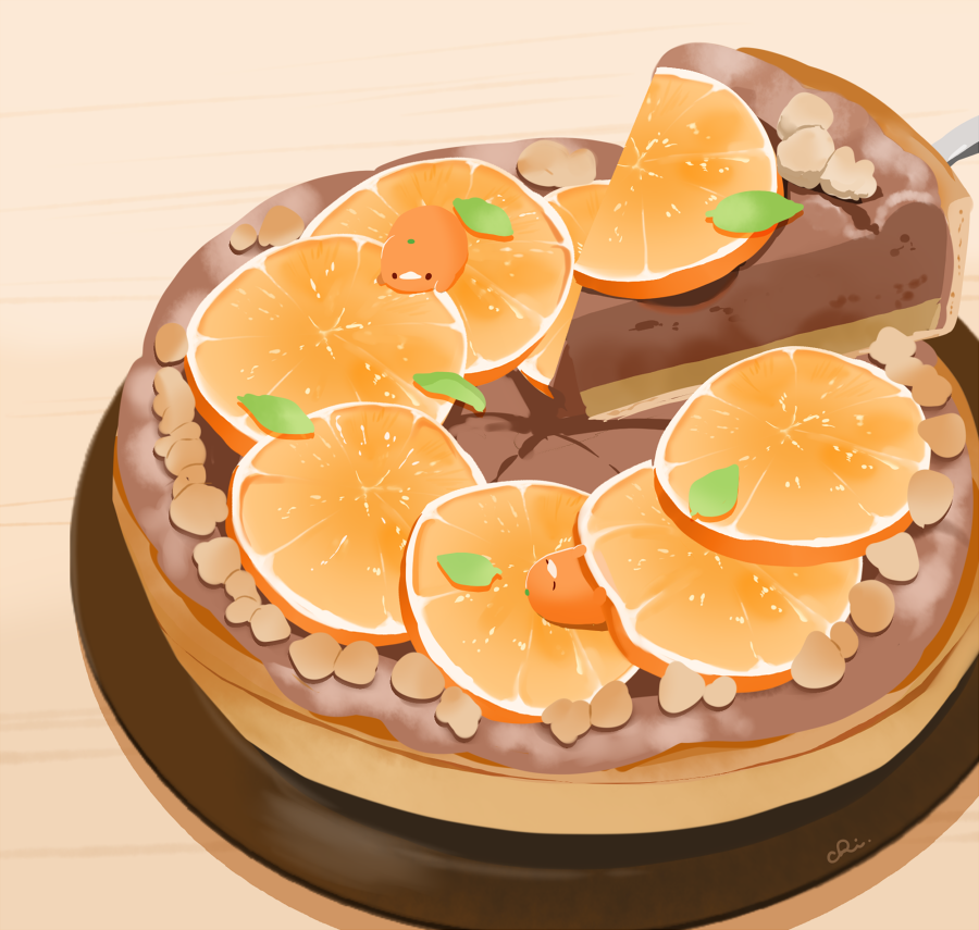 artist_name bird chai_(drawingchisanne) food food_focus fruit orange_(fruit) orange_slice original simple_background sweets_bird tart_(food)