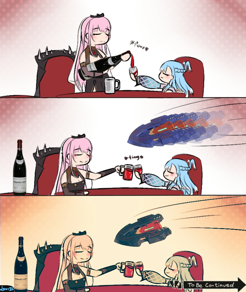 alcohol audiophilevi_11 beer_mug bottle breasts chair chibi cup drinking_glass glass hair_behind_ear holding holding_bottle hololive hololive_english hololive_indonesia kobo_kanaeru liquid_hair mori_calliope mug pink_hair red_wine shield shoulder_spikes sitting sleeves_past_fingers sleeves_past_wrists spikes table tiara veil virtual_youtuber wine wine_bottle wine_glass
