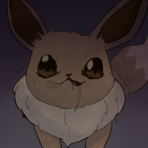 animal_focus boke-chan brown_eyes commentary_request dark drooling eevee english_commentary fur_collar gradient gradient_background grey_background looking_at_viewer mixed-language_commentary no_humans pokemon pokemon_(creature) saliva simple_background sketch solo standing straight-on trembling