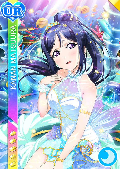 blue_hair blush character_name dress long_hair love_live!_school_idol_festival love_live!_sunshine!! matsuura_kanan ponytail violet_eyes