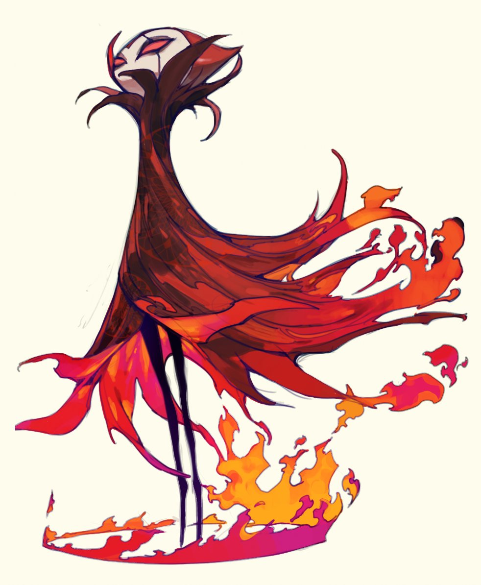 1other cape fire full_body grimm_(hollow_knight) hollow_knight pigeon666 red_cape red_eyes red_theme redhead simple_background solo standing white_background