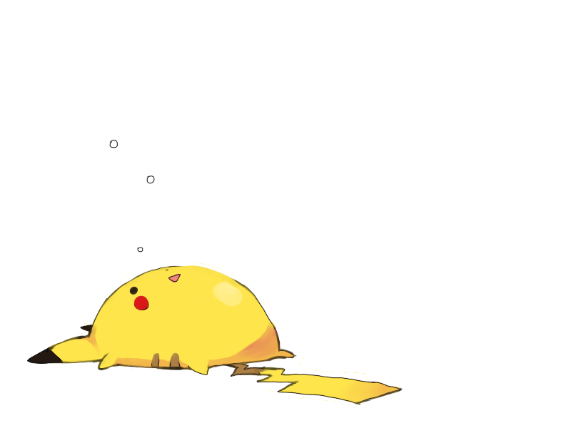 ._. animal_focus black_eyes blush_stickers commentary english_commentary fat full_body looking_up lying no_humans on_back open_mouth pikachu pokemon pokemon_(creature) puddingx2 simple_background sketch solo white_background