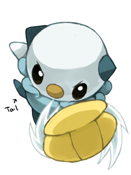 animal_focus arrow_(symbol) black_eyes blank_eyes commentary english_commentary english_text full_body looking_at_viewer no_humans oshawott pokemon pokemon_(creature) puddingx2 seashell shell simple_background solo throwing v-shaped_eyebrows white_background