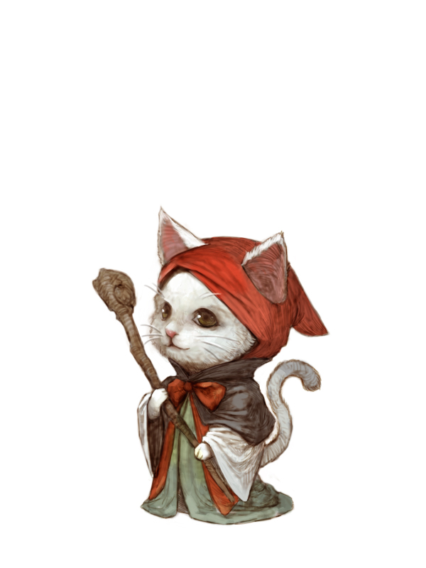 animal animal_ears animal_focus bow cat cat_ears cat_tail holding holding_staff hood hood_up no_humans original robe simple_background solo staff standing tahra tail white_background wizard