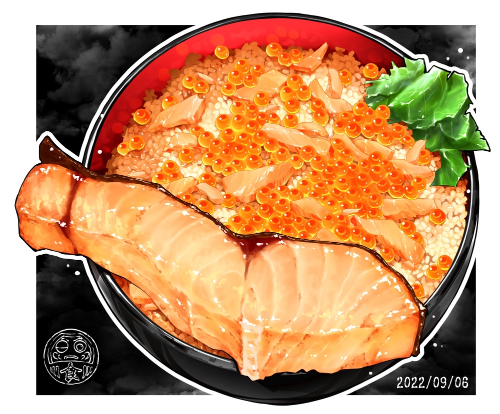 caviar commentary_request egg egg_(food) fish food food_focus no_humans ooranokohaku original salmon skillet still_life