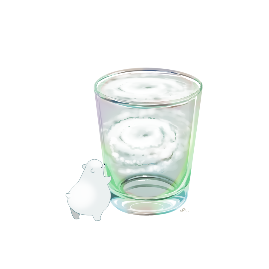 bear chai_(drawingchisanne) commentary_request cup drinking_glass food food_focus glass liquid no_humans original polar_bear signature typhoon undersized_animal white_background