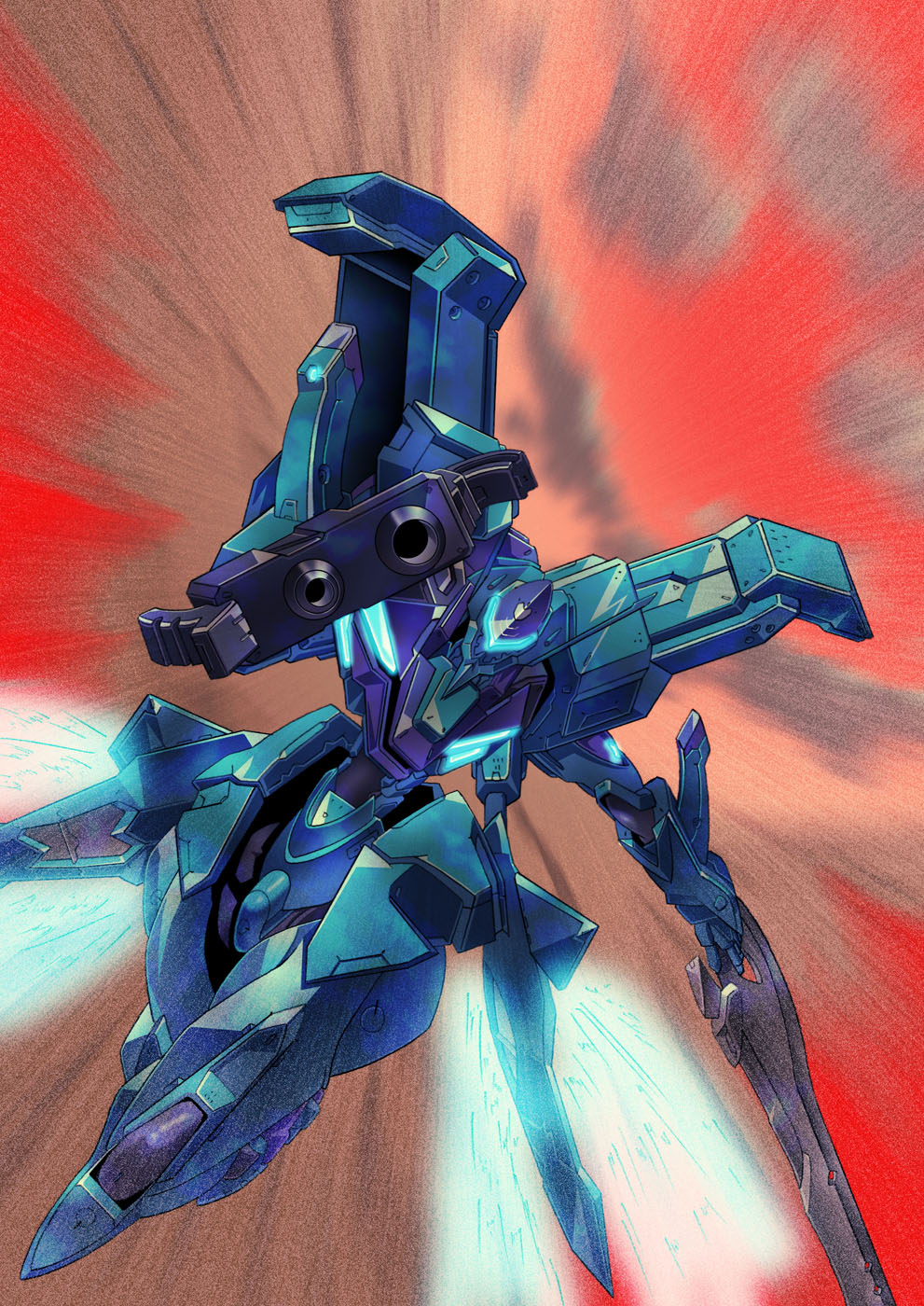 aiming_at_viewer assault_visor glowing gun highres holding holding_gun holding_sword holding_weapon looking_at_viewer mecha motion_lines muvluv muvluv_alternative no_humans oro_(0117002) robot science_fiction solo sword tactical_surface_fighter type_94_shiranui weapon