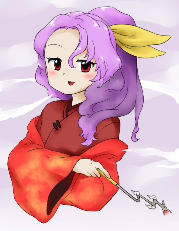 1girl komakusa_sannyo layered_clothes nonamejd purple_hair red_eyes smile touhou