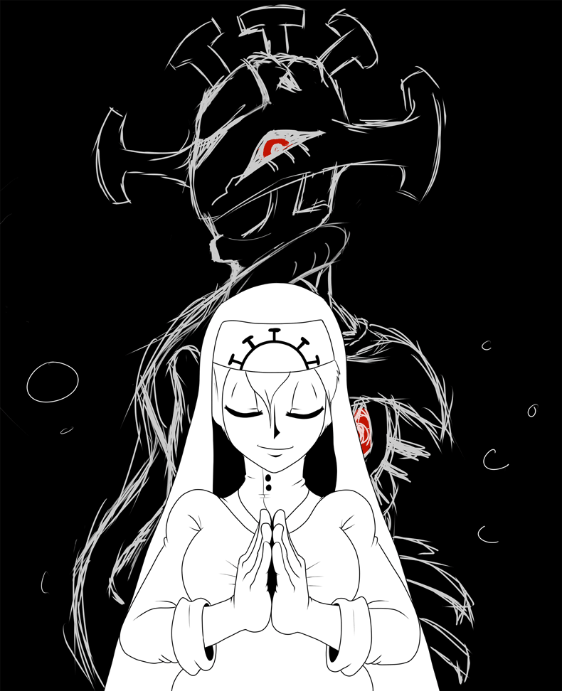 animated animated_gif body_horror closed_eyes crown double_(skullgirls) exposed_heart habit looking_at_viewer monster nexter45 non-web_source nun own_hands_together red_eyes skullgirls smiley_face upper_body