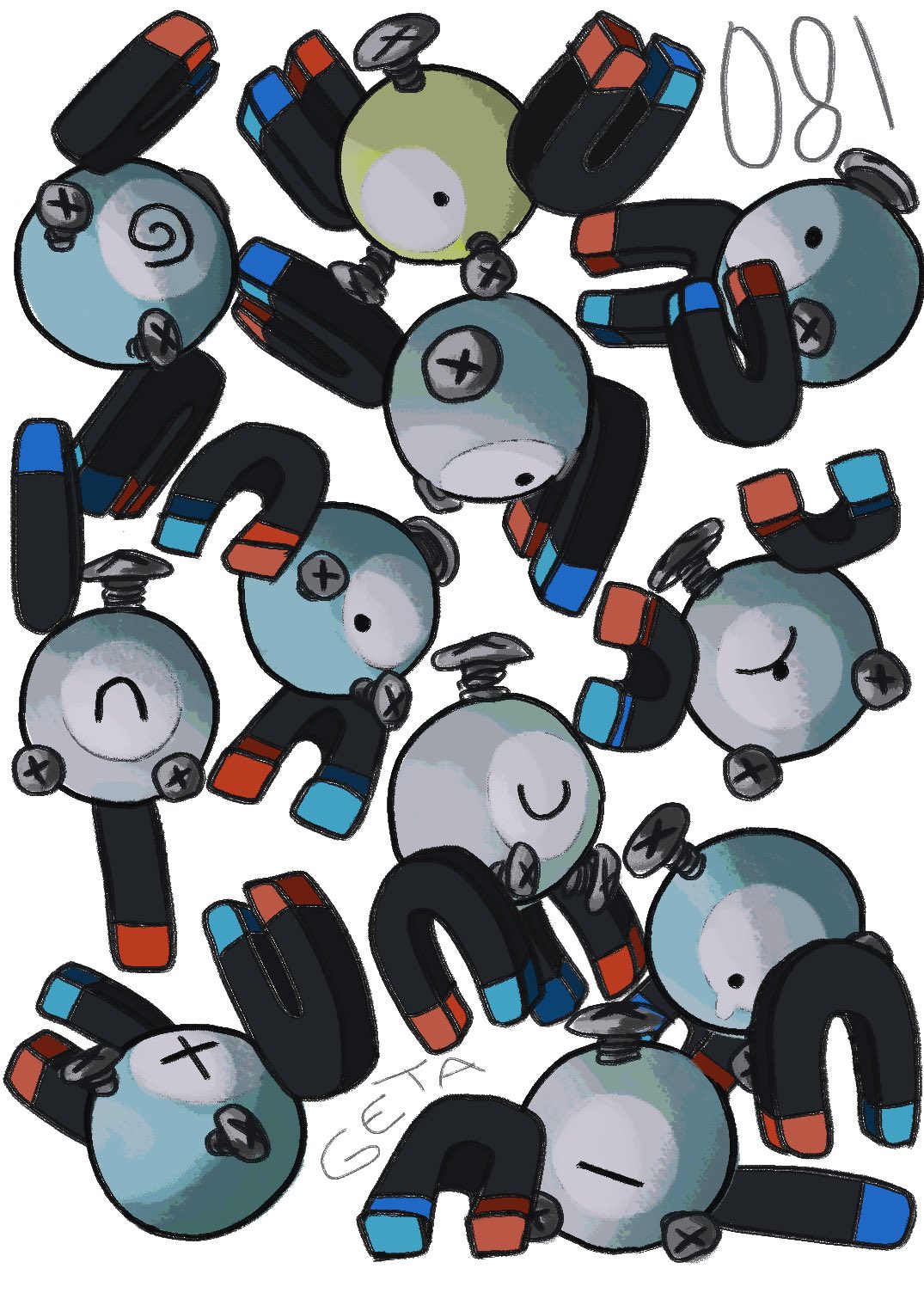 01coil @_@ alternate_color black_eyes highres looking_at_viewer magnemite magnet no_humans pokedex_number pokemon pokemon_(creature) screw shiny_pokemon simple_background white_background