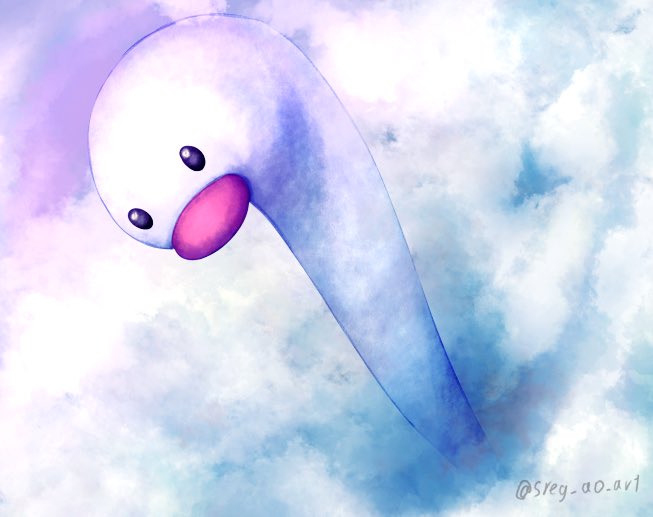 above_clouds black_eyes clouds commentary_request long_neck no_humans outdoors pokemon pokemon_(creature) solo sreg_ao_art twitter_username watermark wiglett