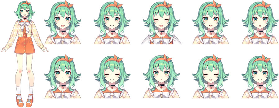 1girl a.i._voice argyle_cardigan closed_eyes expressions full_body grin gumi looking_at_viewer nou_(nounknown) official_art open_mouth pigeon-toed simple_background smile standing vocaloid white_background