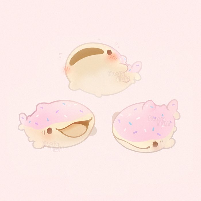 blush cetacean_tail doughnut food happy hybrid ida_(floofyfluff) open_mouth original shark simple_background smile swimming whale