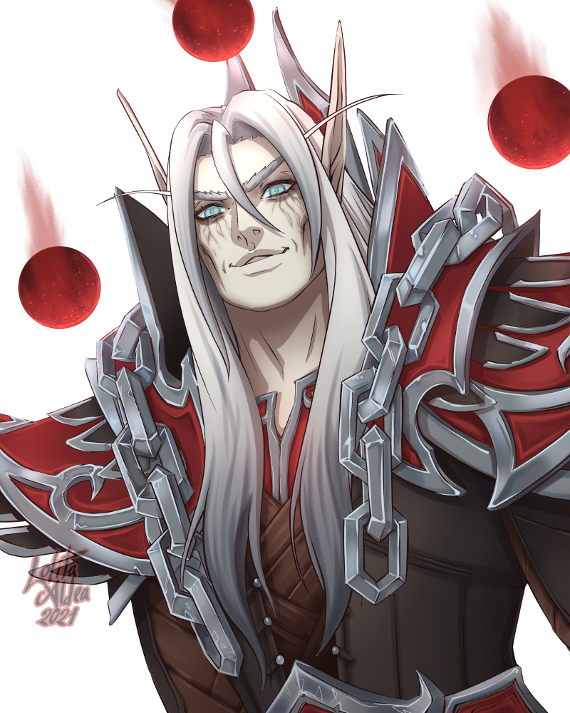 armor blood_elf_(warcraft) blue_eyes chain elf glowing glowing_eyes kael'thas_sunstrider lolita_aldea long_hair long_pointy_ears mage_(warcraft) orb pointy_ears shoulder_armor warcraft world_of_warcraft