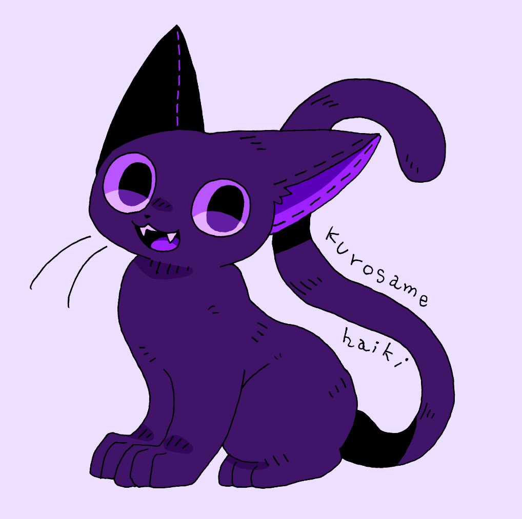 animal_ears cat cat_ears cat_tail furry kurosame_haiki open_mouth original purple_fur simple_background slit_pupils tail violet_eyes whiskers