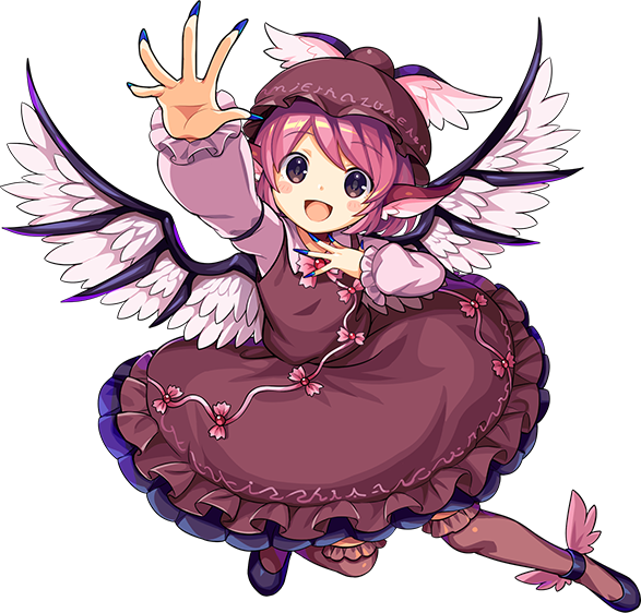 1girl animal_ears bird_ears bird_wings black_footwear blue_nails blush brown_dress brown_headwear brown_thighhighs dress fingernails frilled_dress frilled_sleeves frills full_body grey_eyes hat long_fingernails long_sleeves mystia_lorelei nail_polish official_art open_mouth pink_hair sharp_fingernails shiashiashia3 shoes short_hair smile solo thigh-highs touhou touhou_danmaku_kagura transparent_background white_wings winged_footwear winged_hat wings