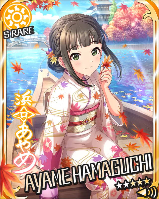 black_hair character_name dress hamaguchi_ayame idolmaster idolmaster_cinderella_girls kimono long_hair red_eyes smile stars