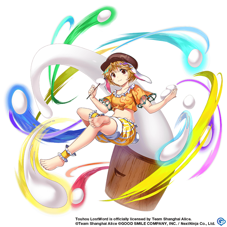1girl animal_ears ankleband barefoot brown_headwear cabbie_hat closed_mouth crop_top crossed_legs dango eating flat_cap floppy_ears food hat midriff navel official_art orange_shirt orange_shorts rabbit_ears rabbit_girl rabbit_tail ringo_(touhou) rotte_(1109) shirt short_sleeves shorts soles solo stomach striped striped_shorts tail toes touhou touhou_lost_word vertical-striped_shorts vertical_stripes wagashi yellow_shorts