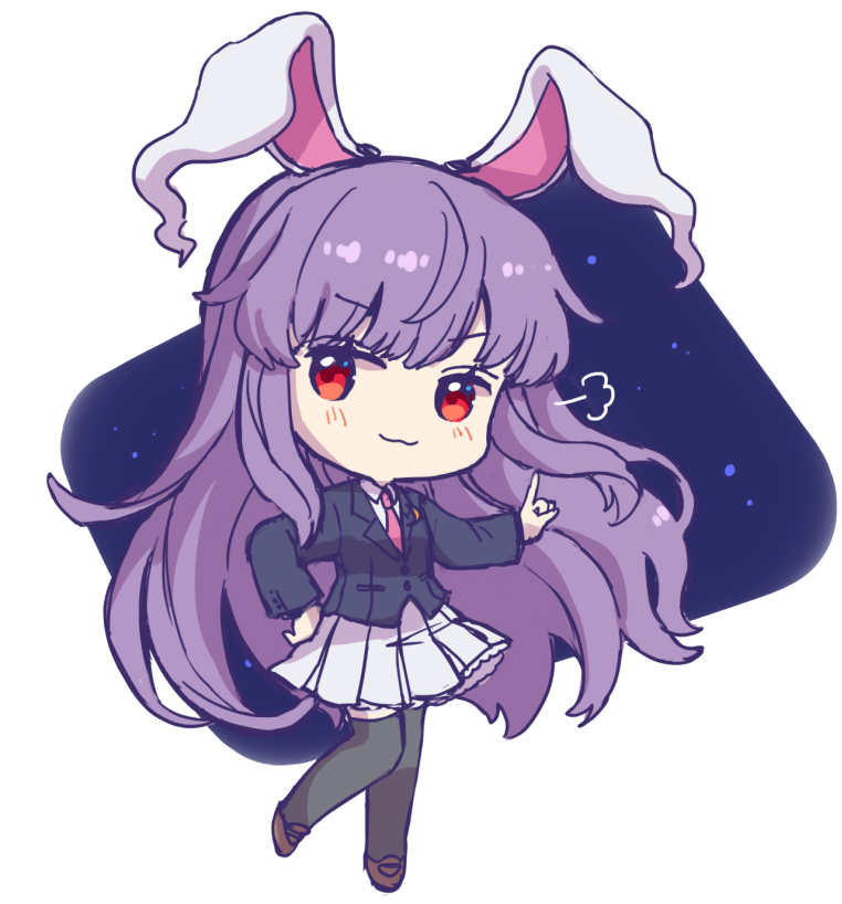 1girl animal_ears black_jacket black_thighhighs blush brown_footwear closed_mouth collared_shirt full_body iris_anemone jacket long_hair long_sleeves necktie pleated_skirt purple_hair rabbit_ears red_eyes red_necktie reisen_udongein_inaba shirt shoes sketch skirt smile solo thigh-highs touhou white_background white_shirt white_skirt