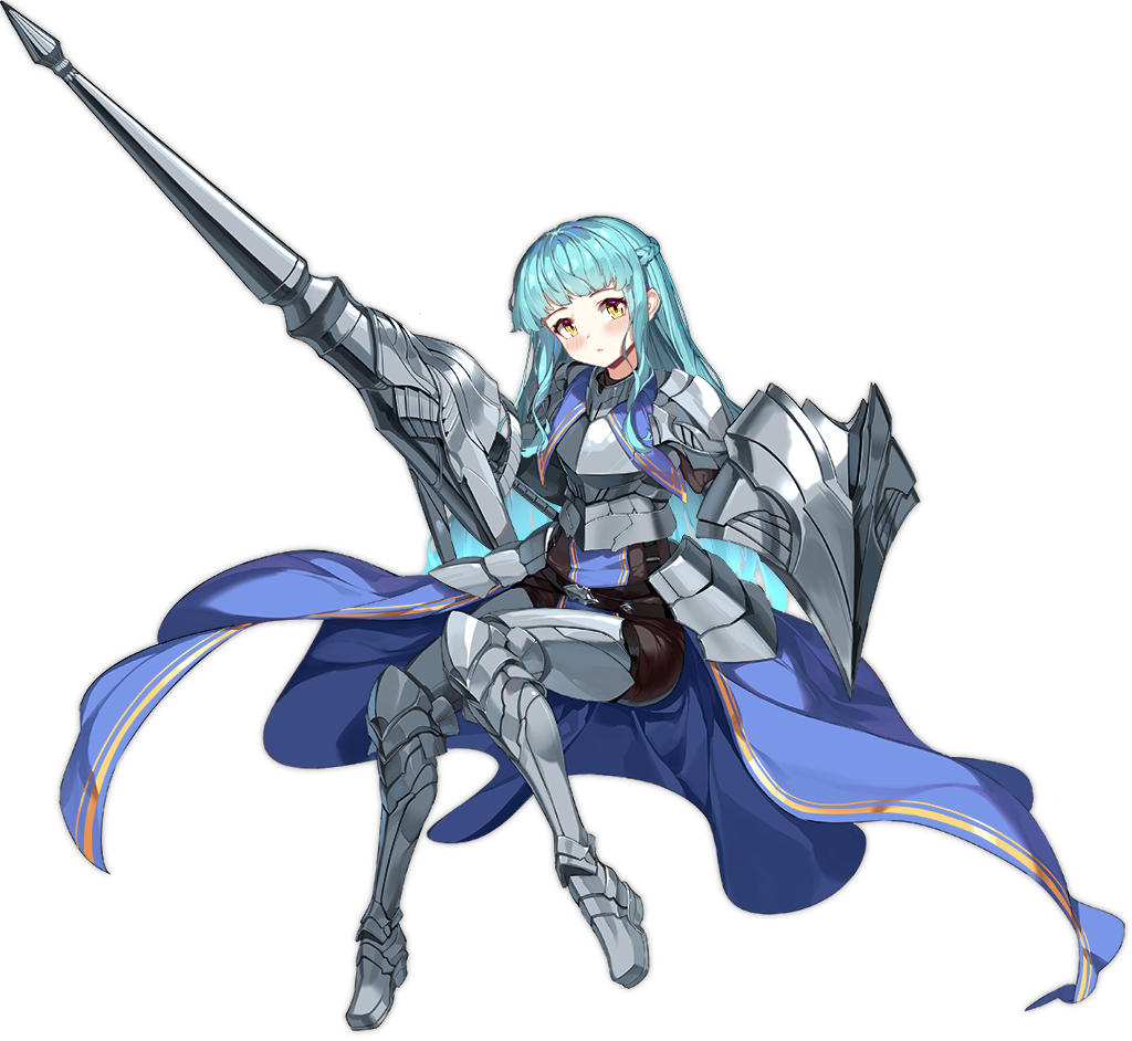 1girl ark_order armor armored_boots artist_request bangs bare_shoulders black_corset black_thighhighs blue_cape blue_hair boots bra braid breastplate cape closed_mouth corset full_body gareth_(ark_order) grey_footwear holding holding_shield holding_weapon long_hair official_art shield sitting solo tachi-e thigh-highs thigh_boots transparent_background underwear weapon white_bra yellow_eyes