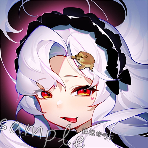 1girl bangs eyebrows_hidden_by_hair grey_hair hair_ornament hairclip headdress long_hair looking_at_viewer lowres open_mouth original purple_background red_eyes simple_background smile solo tangdouji_(machine) tongue tongue_out upper_body vampire
