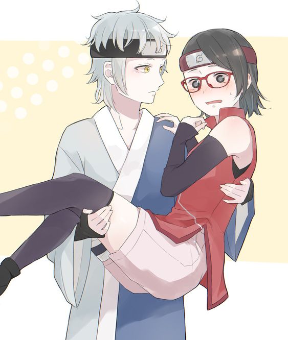 1boy 1girl amber_eyes black_hair boruto:_naruto_next_generations carrying_person mitsuki_(naruto) naruto naruto_(series) uchiha_sarada