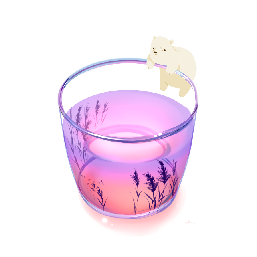 animal bear chai_(drawingchisanne) cup drinking_glass glass no_humans original plant polar_bear reflection simple_background still_life tea white_background white_fur
