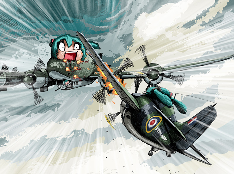 aerial_battle airplane battle fw_200 grumman_martlet hatsune_miku historical_event royal_navy rxjx twintails vocaloid world_war_ii