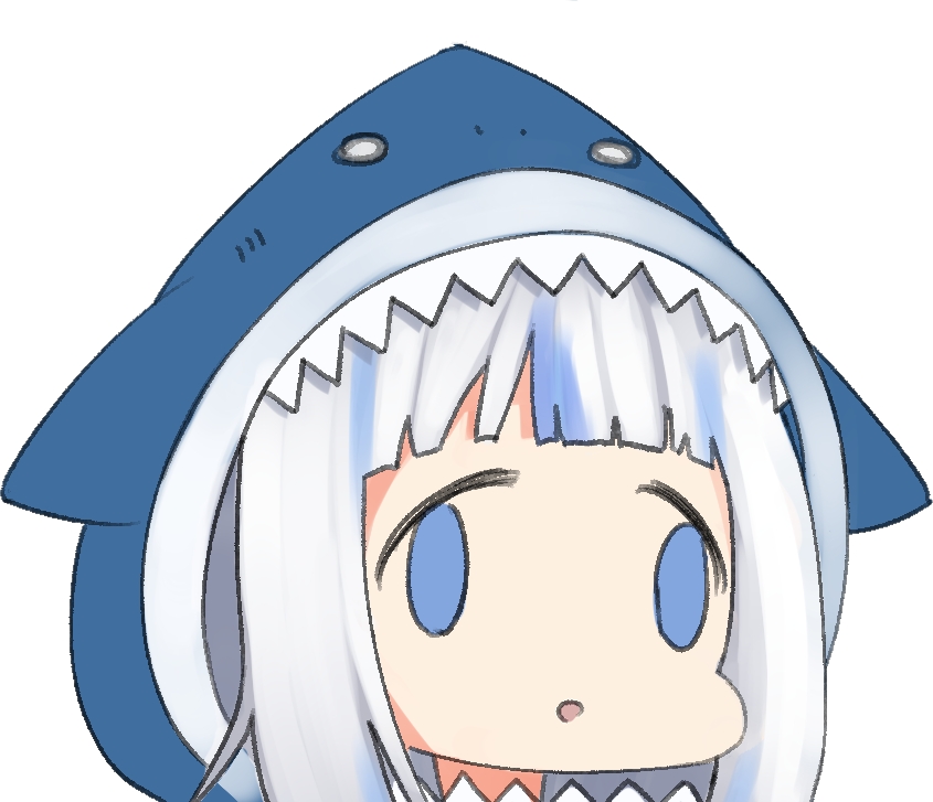 1girl animal_costume animal_hood blue_hair bob_cut face_of_the_people_who_sank_all_their_money_into_the_fx_(meme) gawr_gura grey_hair hair_ornament hololive hololive_english hood long_hair looking_at_viewer meme open_mouth sate shark_costume shark_girl shark_hair_ornament shark_hood virtual_youtuber