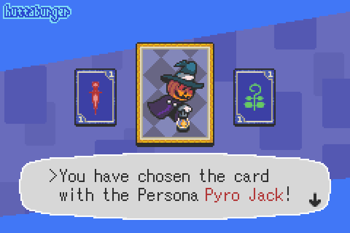 card fake_screenshot gameplay_mechanics huttaburger monster persona persona_3 pixel_art pyro_jack