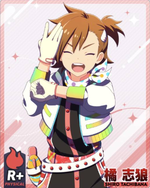 brown_hair character_name closed_eyes gloves idolmaster_side-m_glowing_stars jacket open_mouth short_hair smile solo tachibana_shirou white_gloves