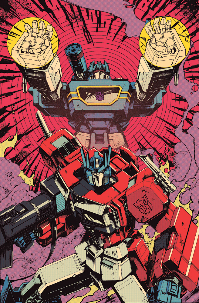 assault_visor autobot bad_deviantart_id bad_id blue_eyes collaboration comic_cover decepticon gun holding holding_gun holding_weapon josh_burcham kei_zama looking_at_viewer mecha official_art open_hands optimus_prime robot science_fiction shoulder_canon smoke soundwave_(transformers) the_transformers_(idw) transformers weapon western_comics_(style)
