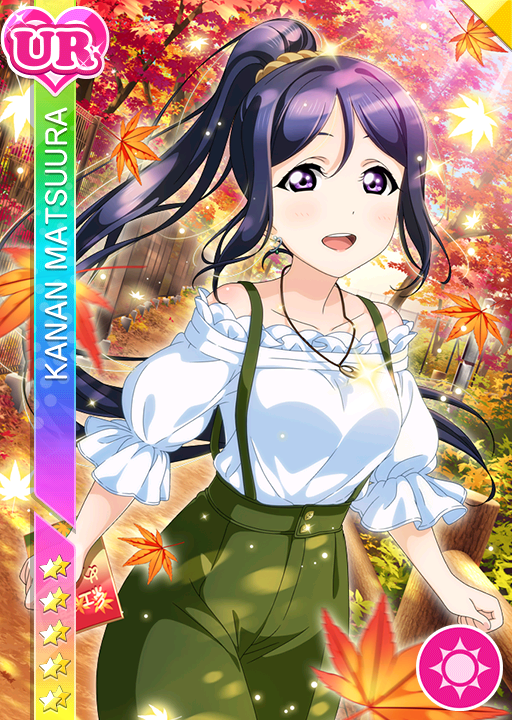 autumn blue_hair blush character_name dress long_hair love_live!_school_idol_festival love_live!_sunshine!! matsuura_kanan ponytail smile violet_eyes