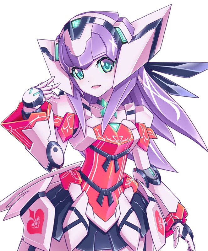 1girl android archived_source eblmeka green_eyes joints long_hair mecha_musume mechanical_hair open_mouth original purple_hair robot_joints sidelocks smile solo