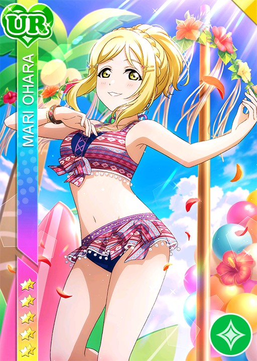 bikini blonde_hair character_name love_live!_school_idol_festival love_live!_school_idol_project ohara_mari short_hair smile yellow_eyes