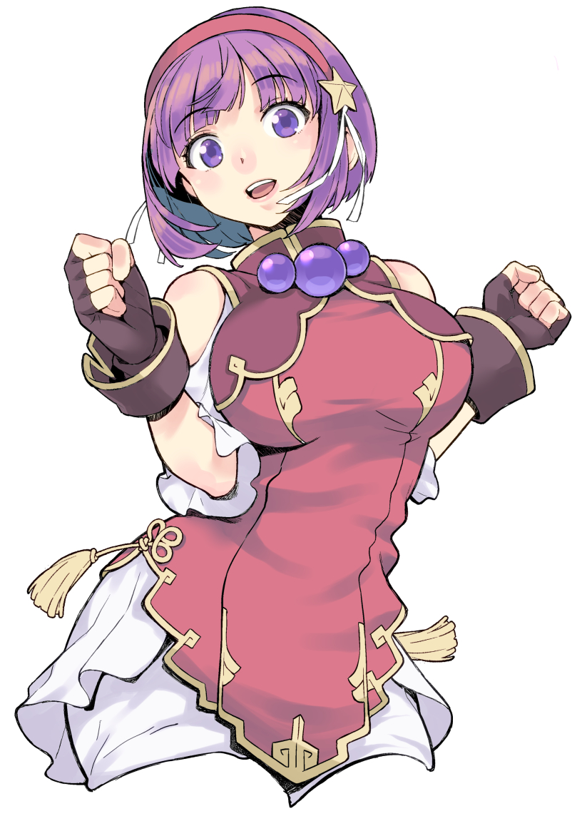 1girl asamiya_athena bare_shoulders breasts fingerless_gloves gloves purple_hair sena_monaco short_hair solo the_king_of_fighters the_king_of_fighters_xv violet_eyes white_background