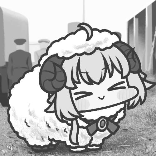 &gt;_&lt; 1girl 2others :&gt; ahoge closed_eyes commentary_request full_body greyscale hololive horns jazz_jack lowres monochrome multiple_others photo-referenced sheep sheep_girl sheep_horns smile solo_focus tsunomaki_watame virtual_youtuber