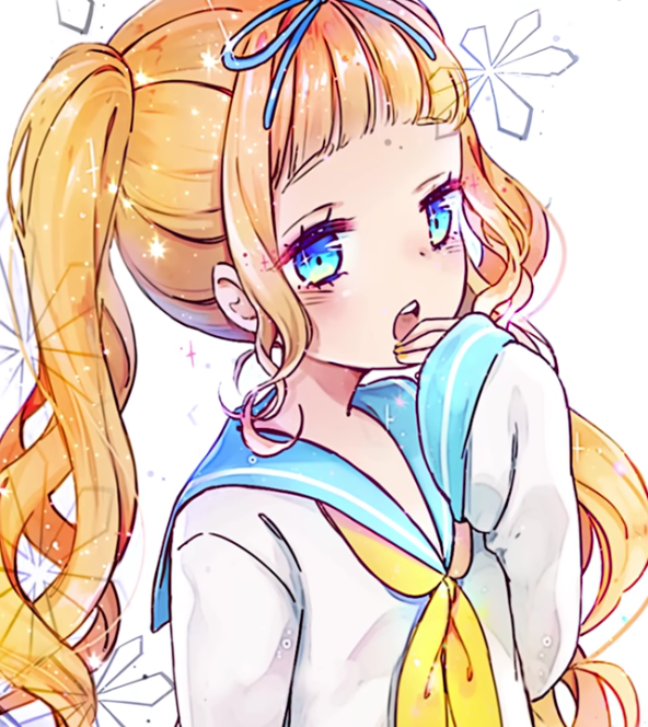 1girl artist_request blue_eyes bow character_request copyright_request hair_bow long_sleeves neckerchief non-web_source open_mouth orange_hair school_uniform source_request twintails upper_body yellow_neckerchief