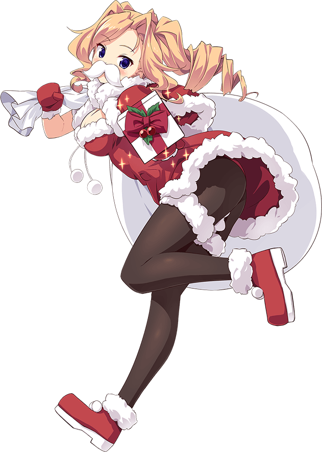1girl ass blonde_hair blue_eyes breasts christmas drill_hair full_body honolulu_(kancolle) kantai_collection large_breasts long_hair official_art transparent_background twin_drills twintails ugume
