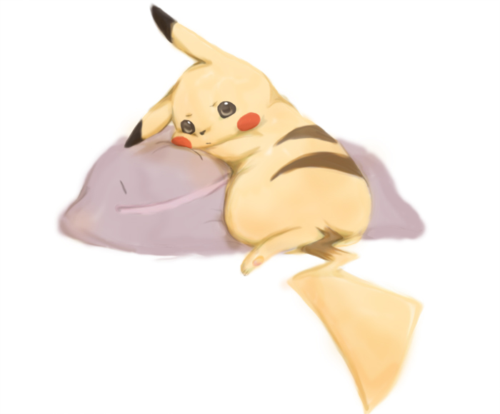 bad_id ditto looking_back mncmnx no_humans pikachu pillow pokemon pokemon_(creature) simple_background |_|
