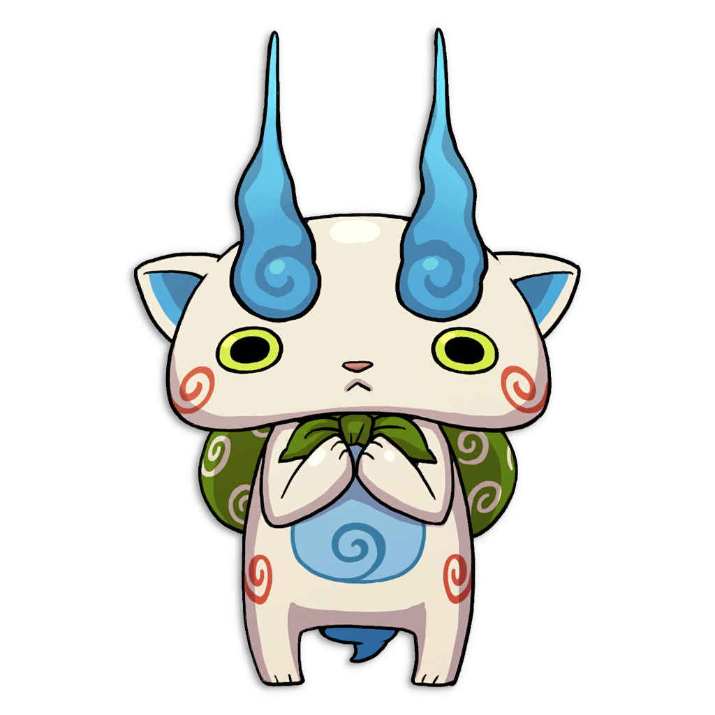 animal_ears animal_hands fire knapsack komasan no_humans official_art standing swirl tail traditional_youkai white_background yellow_eyes youkai youkai_watch