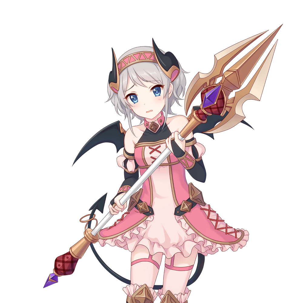 blue_eyes holding holding_weapon horns looking_ahead looking_at_viewer official_art princess_connect! tail transparent_background weapon white_hair wings yori_(princess_connect!)
