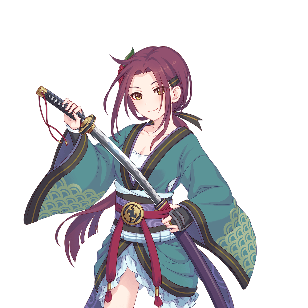 1girl holding holding_sword holding_weapon japanese_clothes katana kimono long_hair looking_at_viewer official_art princess_connect! purple_hair ruka_(princess_connect!) sword tachi-e transparent_background weapon