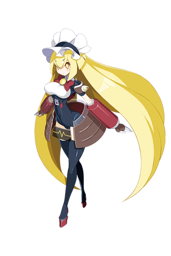 android blonde_hair bow bowtie disgaea disgaea_rpg humanoid_robot leotard long_hair lowres mechanical_arms mechanical_parts nippon_ichi red_bow red_bowtie red_footwear robot solo thursday_(disgaea) white_background yellow_eyes