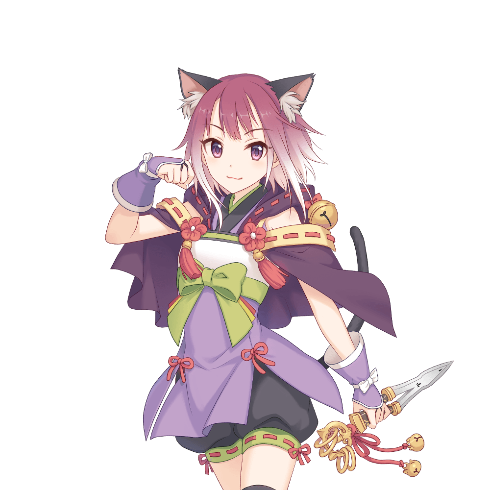 animal_ears cat_ears cat_girl dagger gradient_hair holding holding_dagger holding_knife holding_weapon knife medium_hair multicolored_hair official_art princess_connect! redhead tail tamaki_(princess_connect!) transparent_background violet_eyes weapon white_hair
