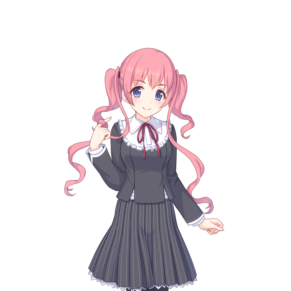 black_dress dress long_hair looking_ahead looking_at_viewer necktie official_art pink_hair princess_connect! red_necktie school_uniform transparent_background tsumugi_(princess_connect!) twintails violet_eyes