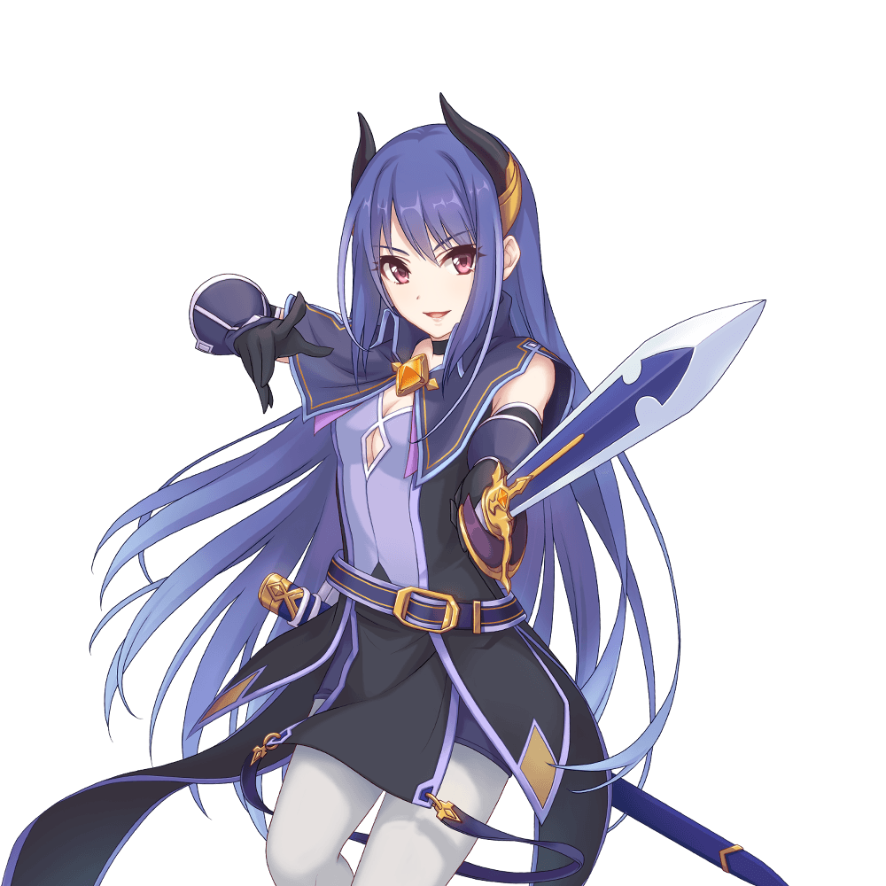 1girl gloves holding holding_sword holding_weapon horns long_hair official_art pantyhose princess_connect! purple_hair rei_(princess_connect!) sword tachi-e transparent_background weapon white_pantyhose