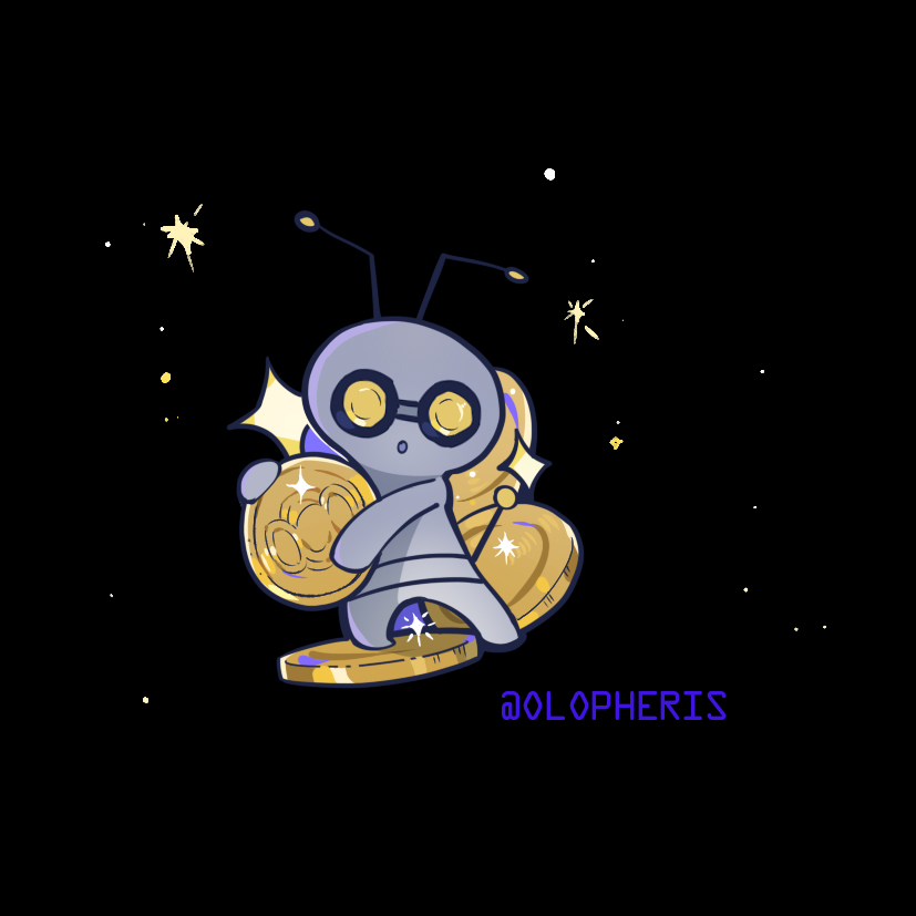 :o antennae black_background coin commentary full_body gimmighoul holding holding_coin no_humans olopheris parted_lips pokemon pokemon_(creature) solo twitter_username watermark yellow_eyes